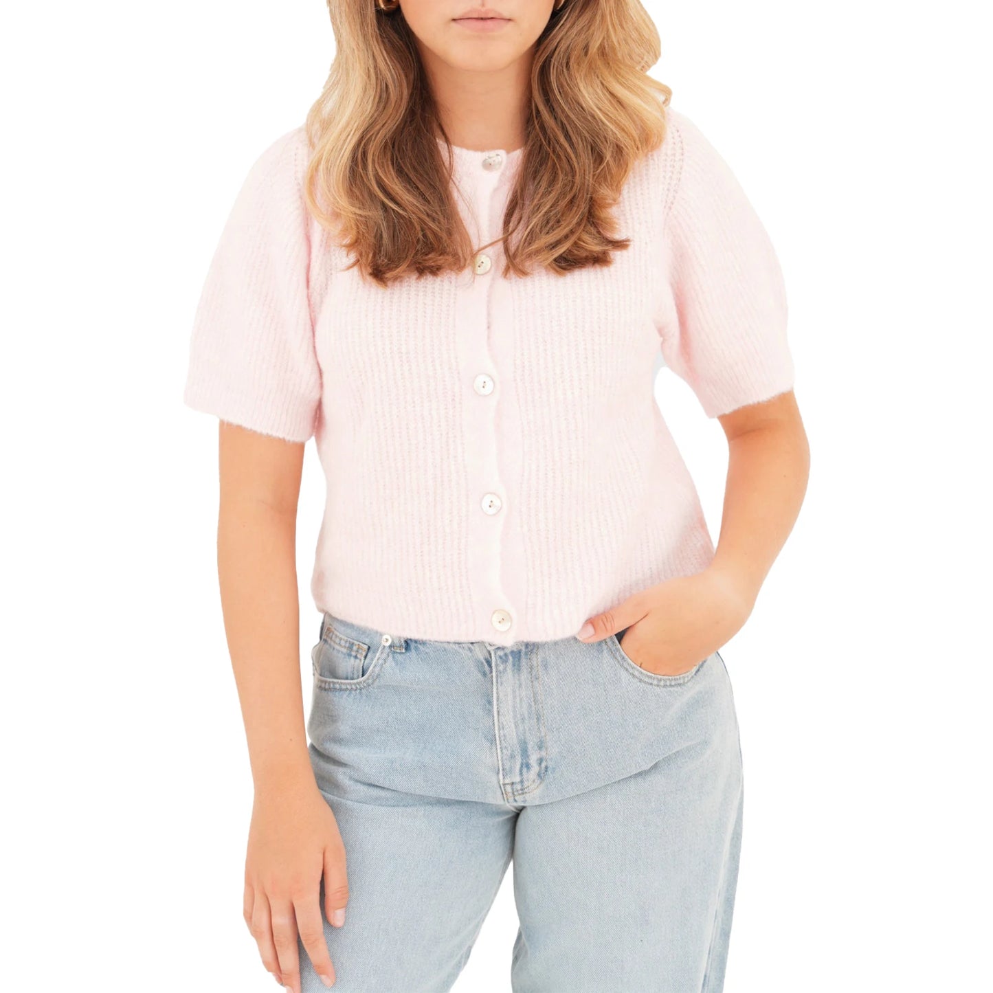 Women s V-Neck Button Down Knit Cardigan Sweater Solid Color Ribbed Loose Fit Short Sleeve Cropped Pullover Top