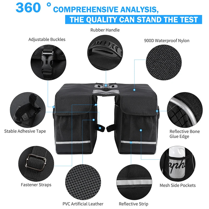 WEST BIKING Bicycle Bag 28L Multifunctional Saddle Bag Waterproof MTB Bike Rack Bag Travel 2 In 1 Big Capacity Bicycle Rear Bag