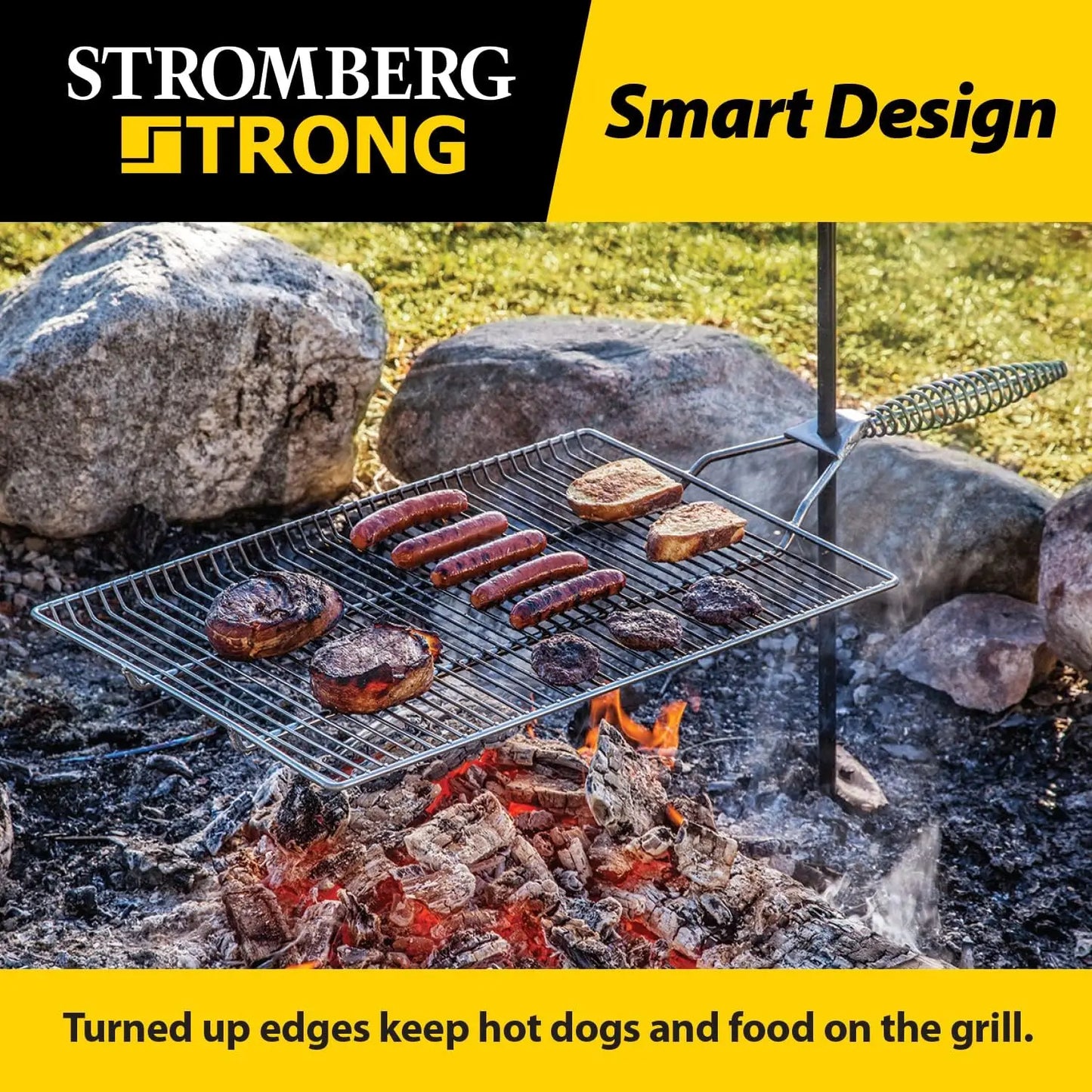 Stake & Grill, Camping Grill, Open Fire Cooking Equipment, Fire Pit Accessories, Campfire Grill Grate, 15"x22" w/ 36" Long Stake