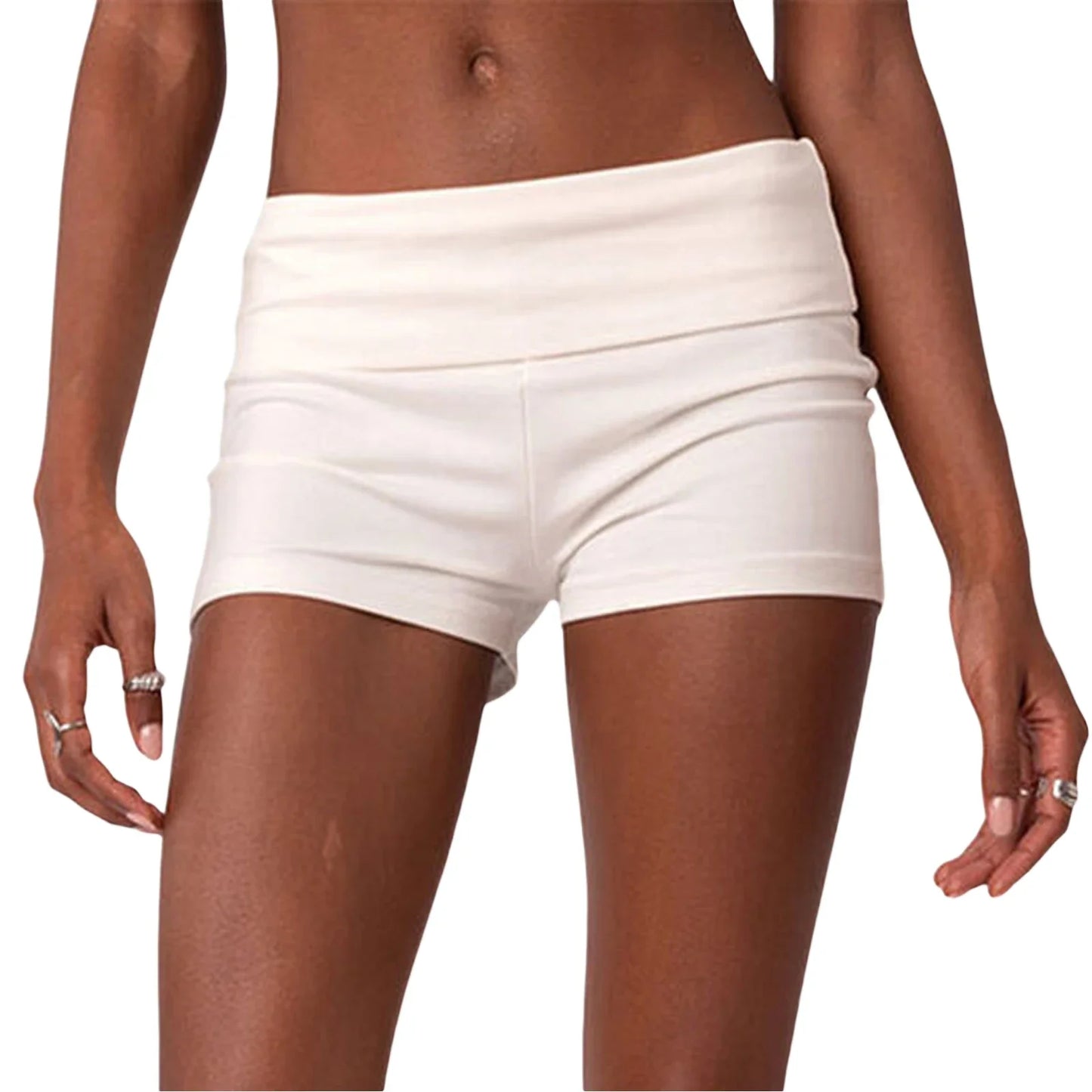 Summer Slim Yoga Shorts for Women Casual Solid Color Fold Over Low Waist Lounge Shorts
