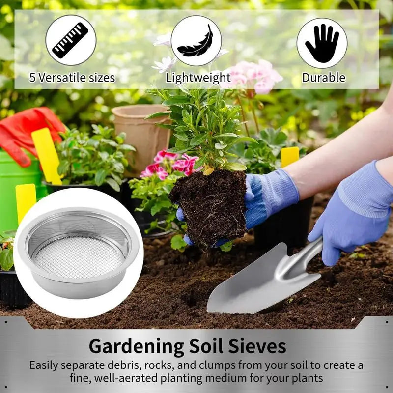 Dirt Sifter Garden Sieve Stainless Steel Pellet Sifter 5 Mesh Screens 1/3/6/9/12mm