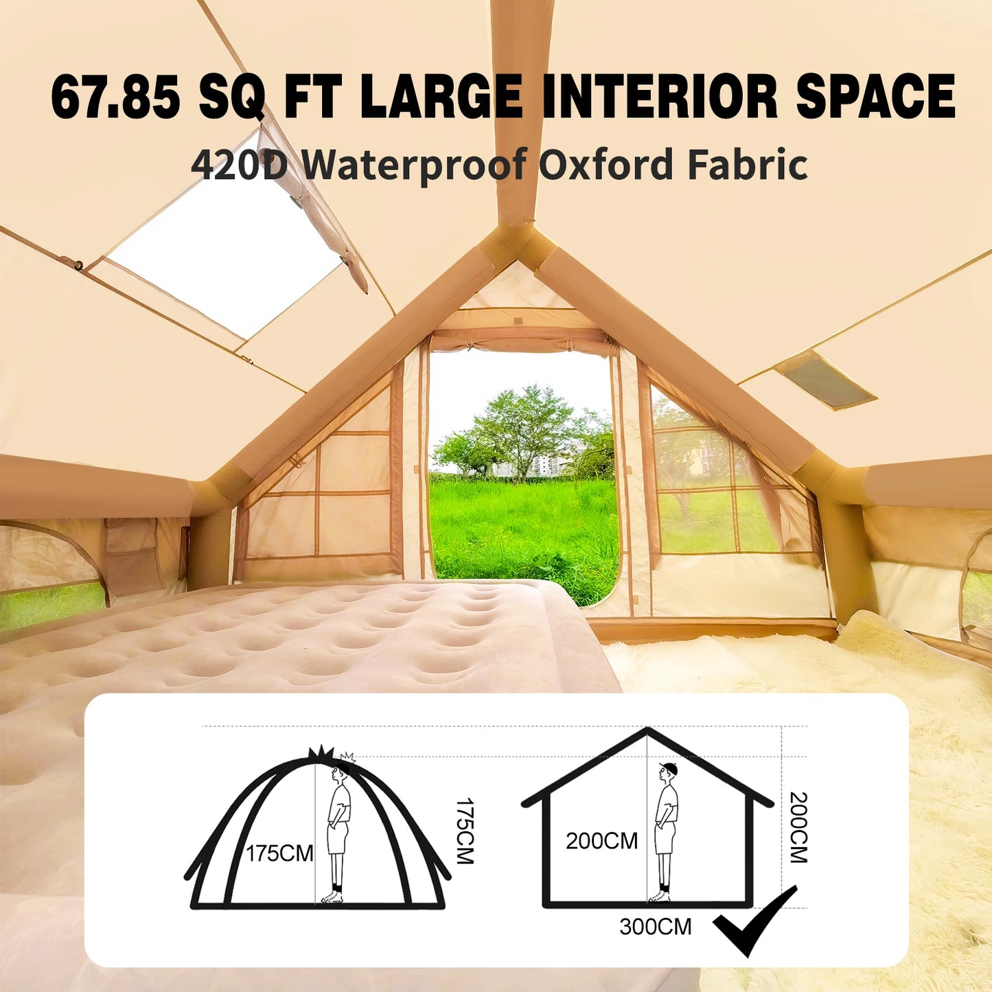 Inflatable Camping Tent 4-6 People Inflatable Tents For Camping, 67.81 Square Feets Inflatable Tent With Stove Jack,Glamping Ten
