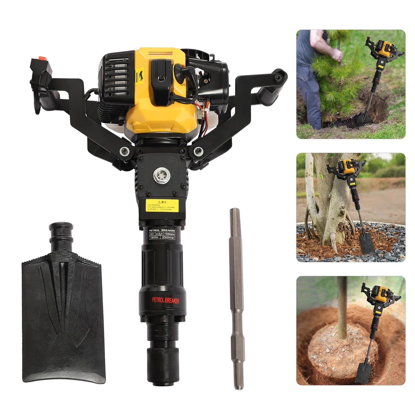2-Stroke 52cc Portable Garden Tree Digging Machine with Shovel 6500r/min