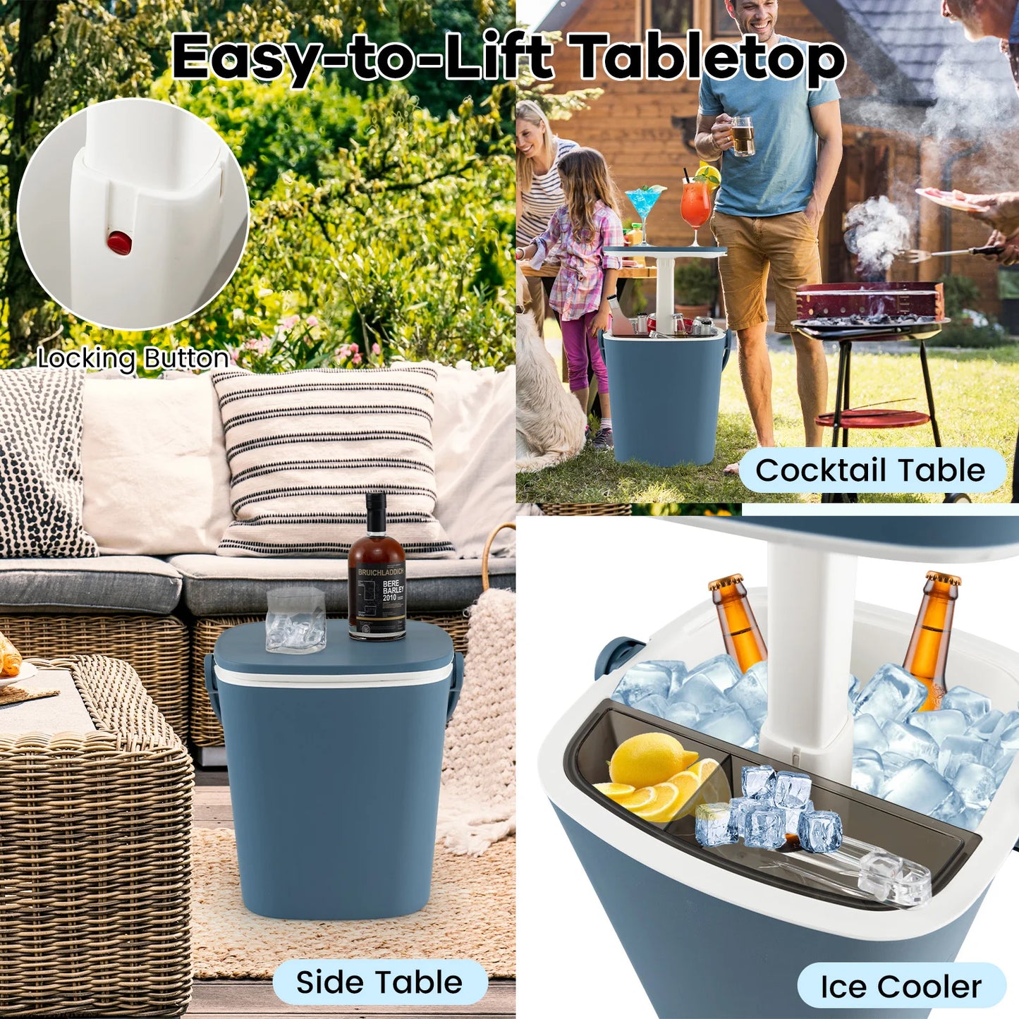 4 Gallon Portable Cooler Bar Table w/ Handle Bottle Opener & Lift Top Lid