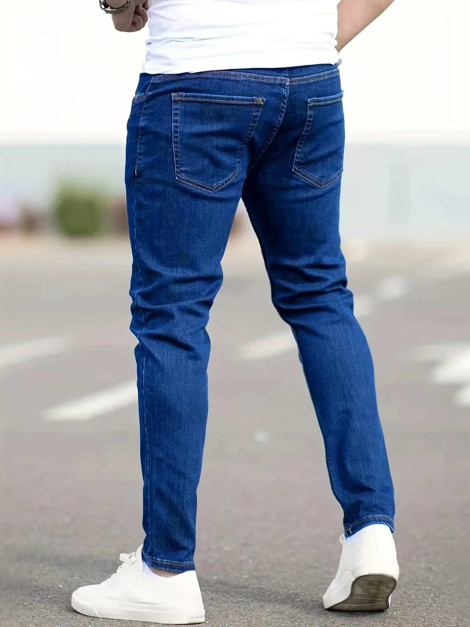 Jeans Men's Four Seasons Straight Pants Men's New Style Slim-Fitting Loose Business Denim Casual Pants Bullet-Light Style Work S