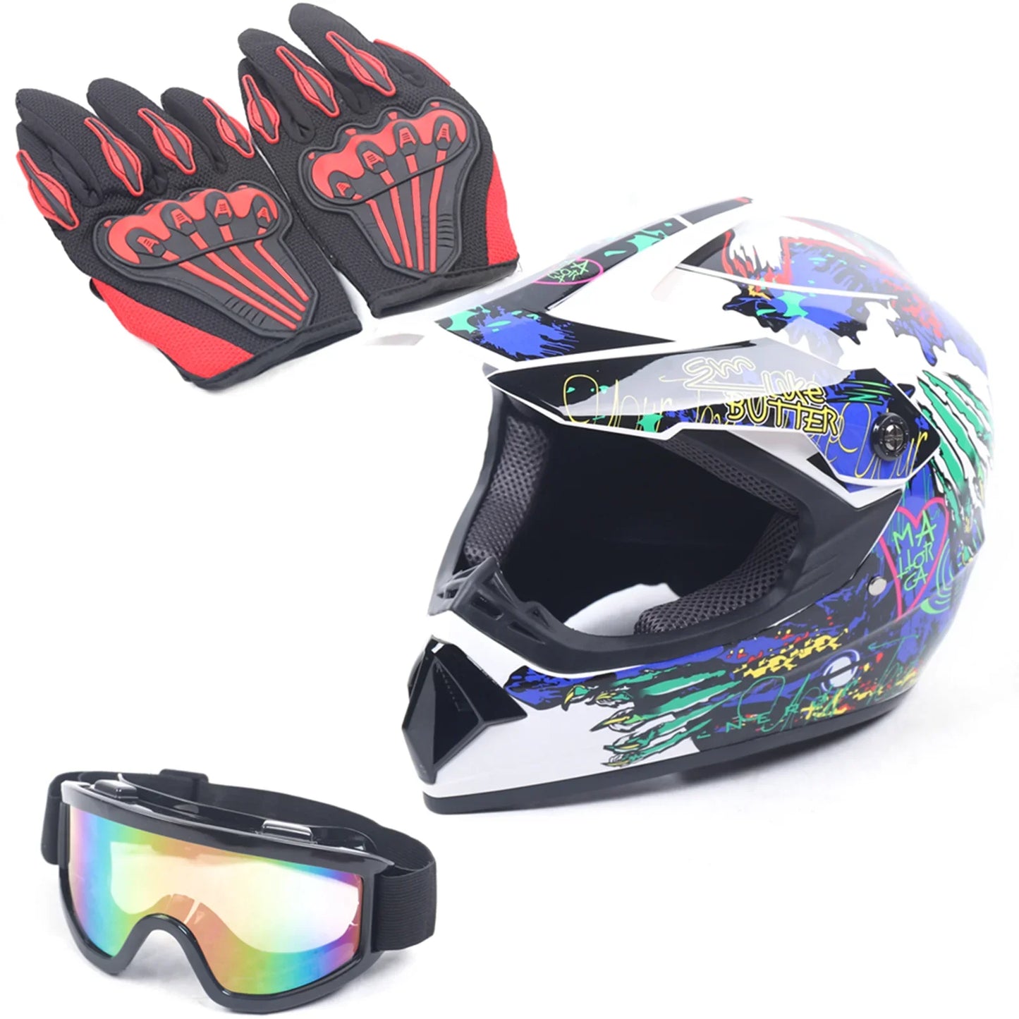 Well Vented Unisex Motocross Helmet DOT Certified For ATV MX BMX Dirt Bike Racing Off Road Impact Resistance