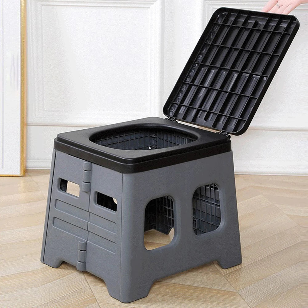 Portable Camping Toilet with Lid Foldable Outdoor Camp Toilet Multifunctional Folding Truck Toilet for Emergencies