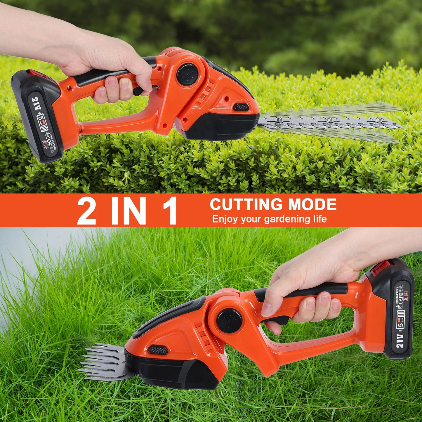 2 in 1 Mini Hedge Trimmer & Grass Shears, Handheld Electric Grass Trimmer