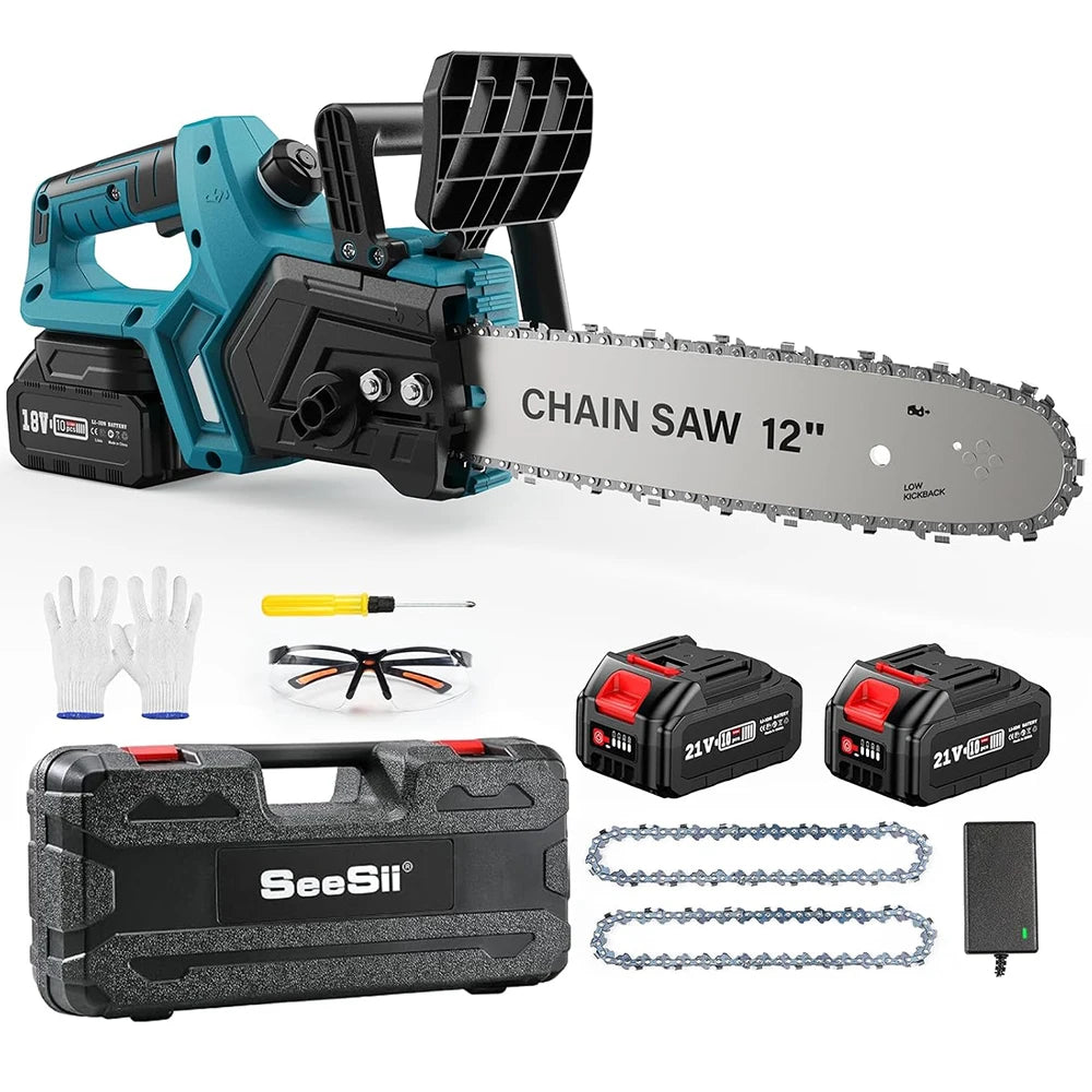12'' Brushless Electric Chainsaw Cordless Chain Saw Garden Tools Tree Wood Cutting Pruning