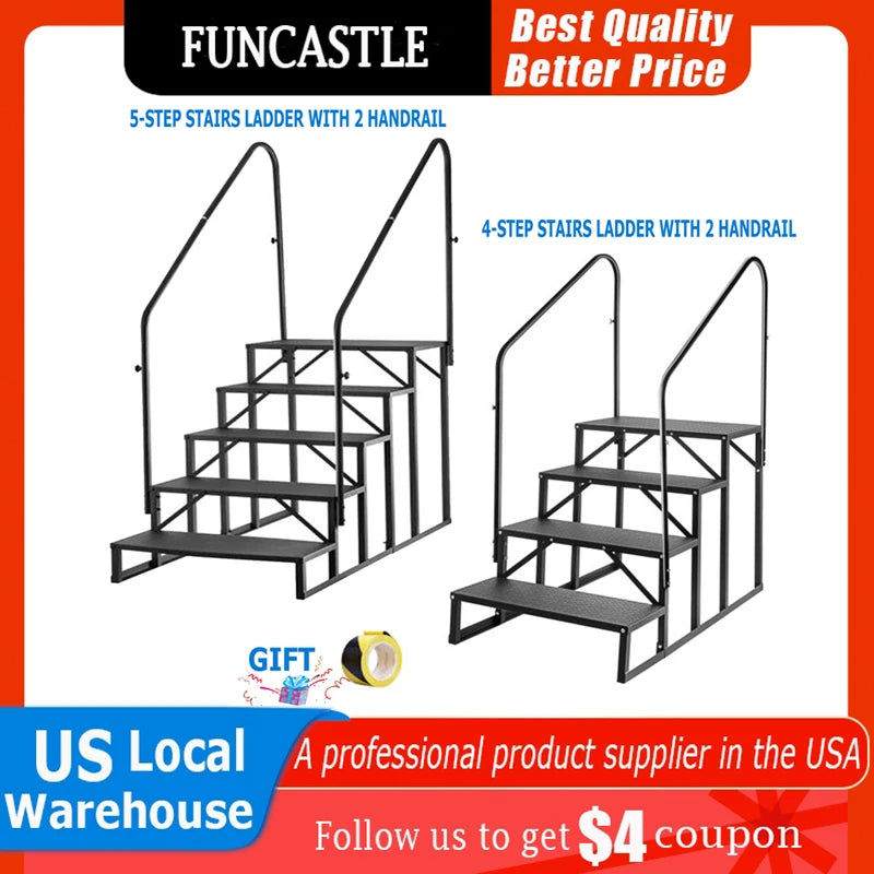 RV Steps 4/5-Step RV Stairs 660LBS with 2 Handrail Steel Mobile Stairs