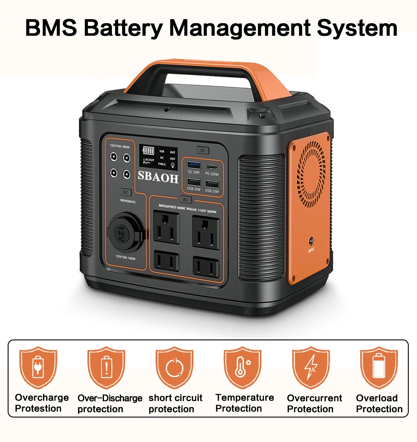 Portable Power Station, 300W 296Wh Solar Generator Quick Charge / 110V AC Outlets/DC Ports