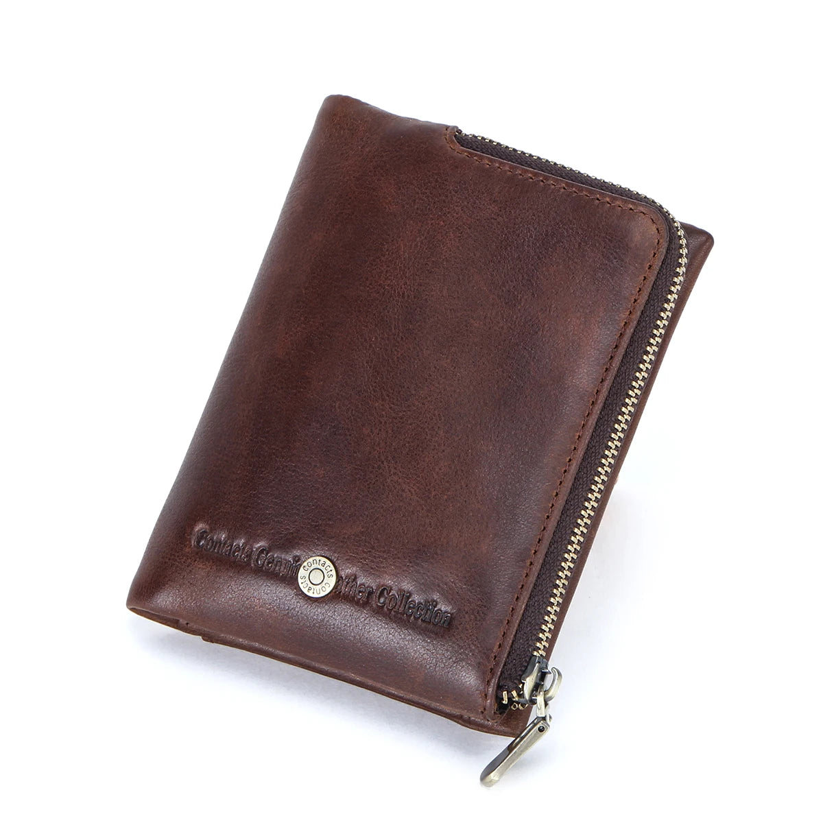 CONTACT'S Genuine Leather Mini Wallets for Men Vintage Card Holder Coin Purse Money Clip Name Engrave Customize Wallet DIY Gift