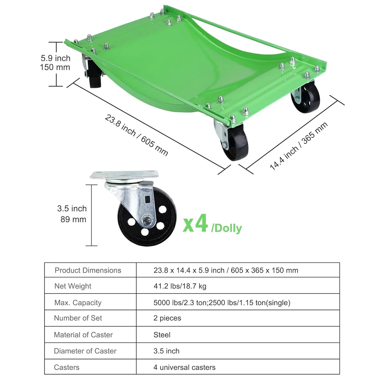 2pcs/4pcs Car Dolly Set 5000LBS Capacity Wheel Dolly, Heavy Duty Vehicle Dolly for Moving Car with Steel Wheels
