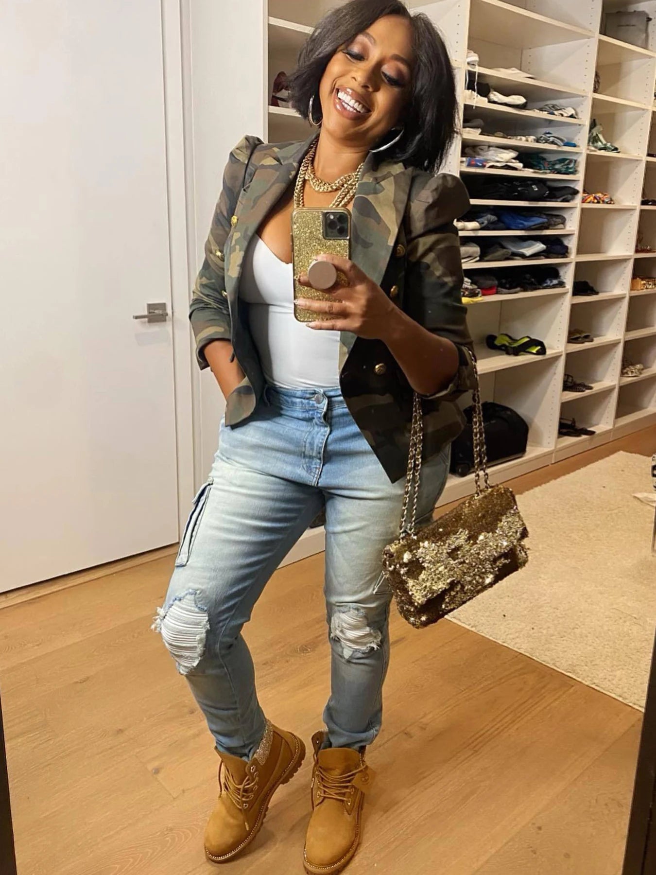 Camouflage Printed Double Breasted Jacket for Women Casual Long Sleeved Lapel Open Top Suitable for Spring and Autumn