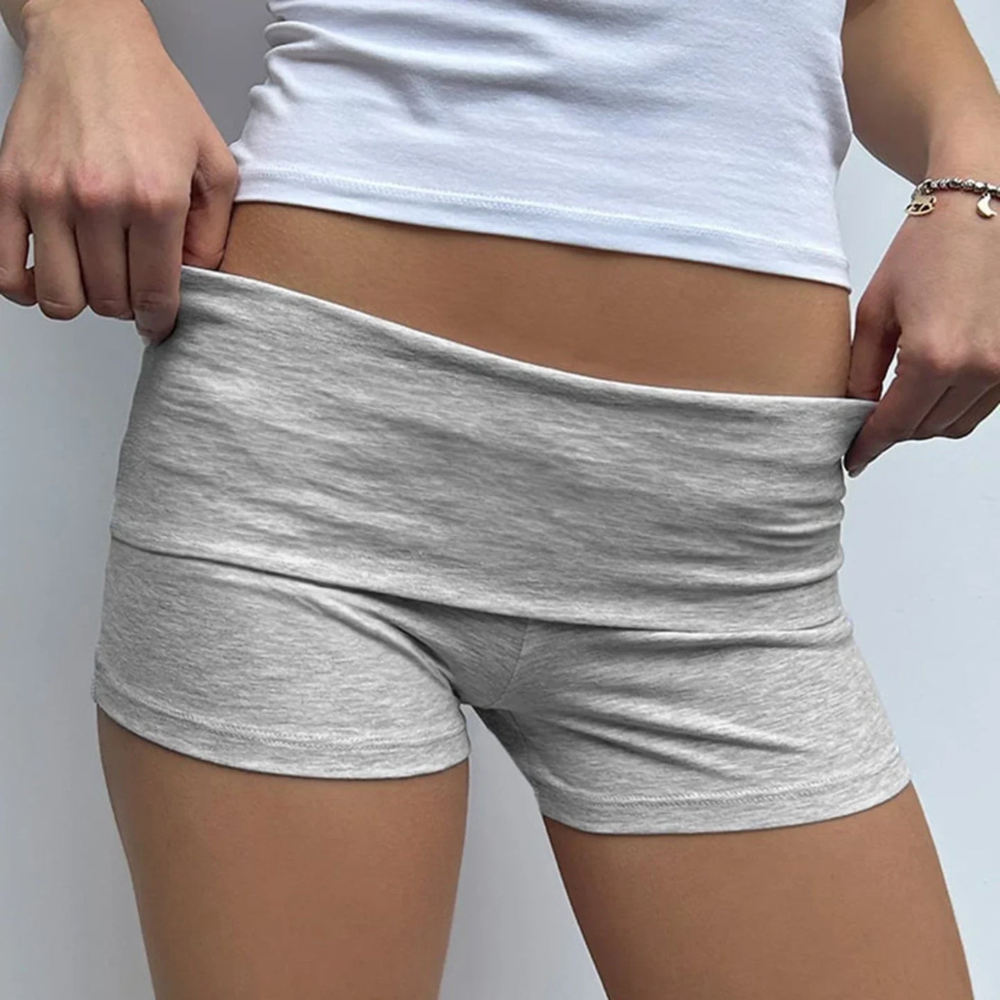 Summer Slim Yoga Shorts for Women Casual Solid Color Fold Over Low Waist Lounge Shorts