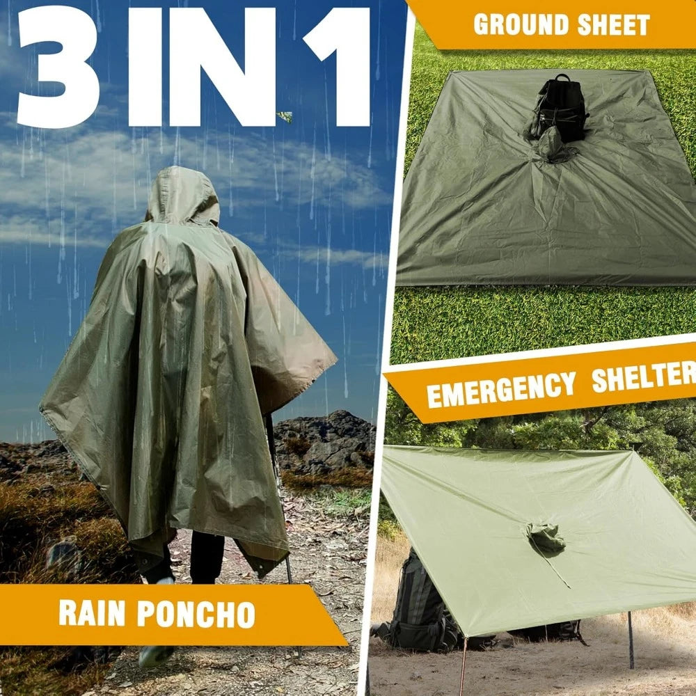 Hooded Rain Poncho for Adults Waterproof Lightweight Rain Coat for Men Women Reusable Rain Jacket for Emergency Outdoor
