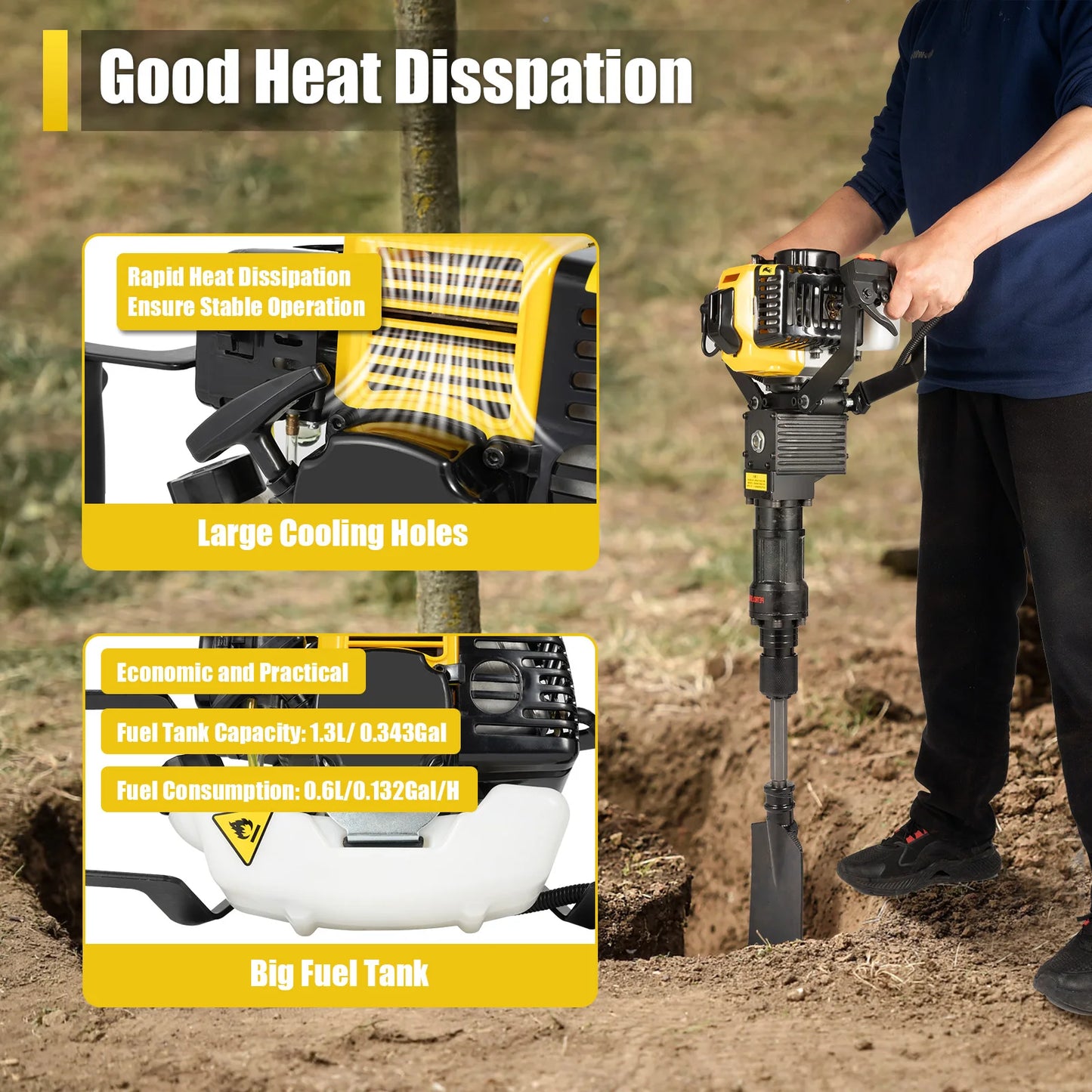2-Stroke 52cc Portable Garden Tree Digging Machine with Shovel 6500r/min
