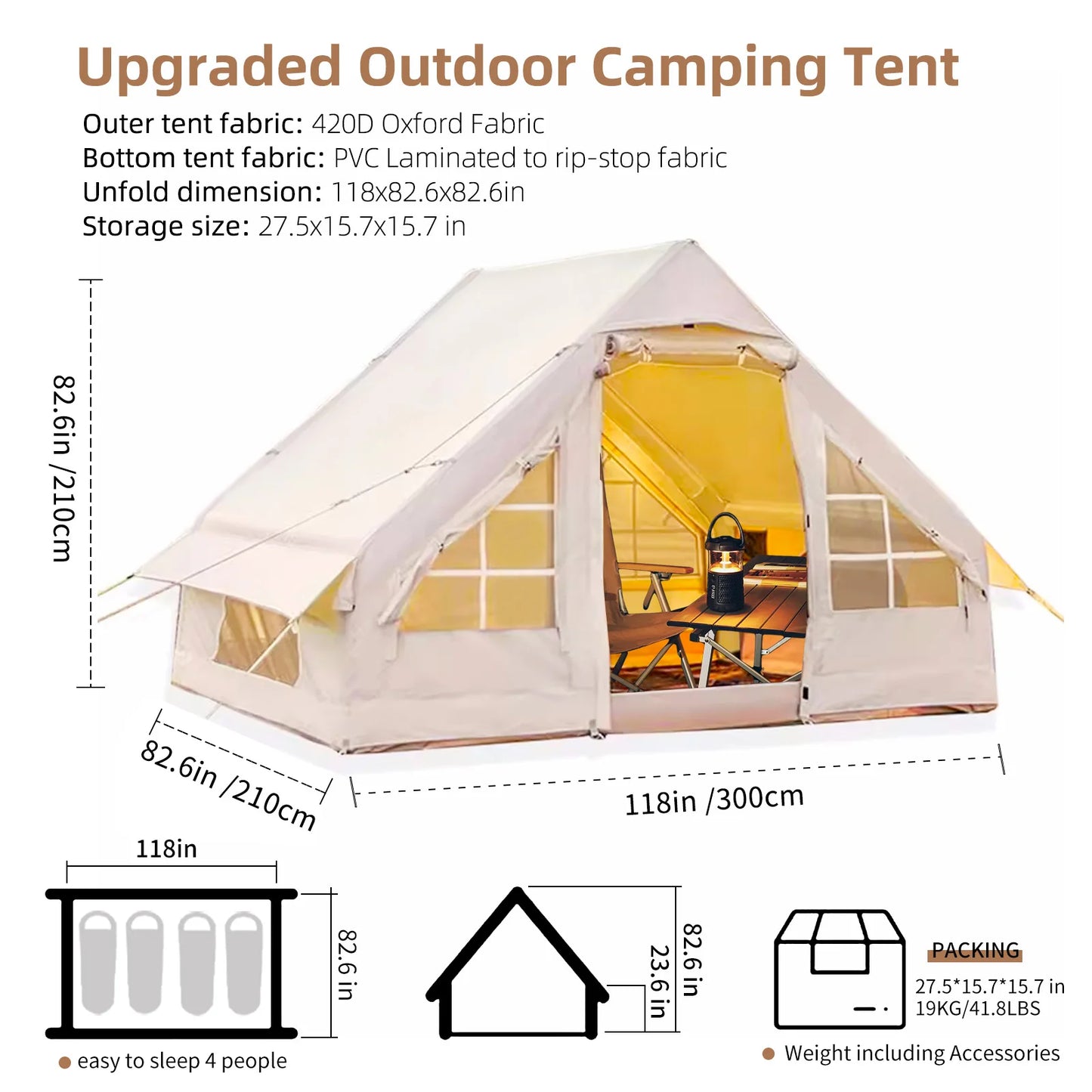 Inflatable Camping Tent 4-6 People Inflatable Tents For Camping, 67.81 Square Feets Inflatable Tent With Stove Jack,Glamping Ten