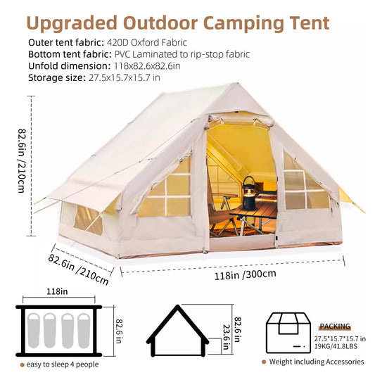 Inflatable Camping Tent 4-6 People Inflatable Tents For Camping, 67.81 Square Feets Inflatable Tent With Stove Jack,Glamping Ten