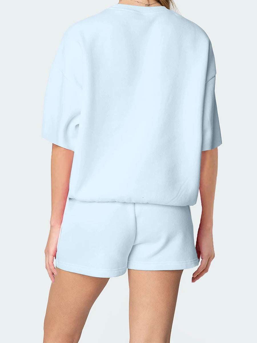 Casual Summer Outfits for Women Floral Print Round Neck T-Shirt with Elastic Waist Shorts - 2 Piece Set for a Stylish Look