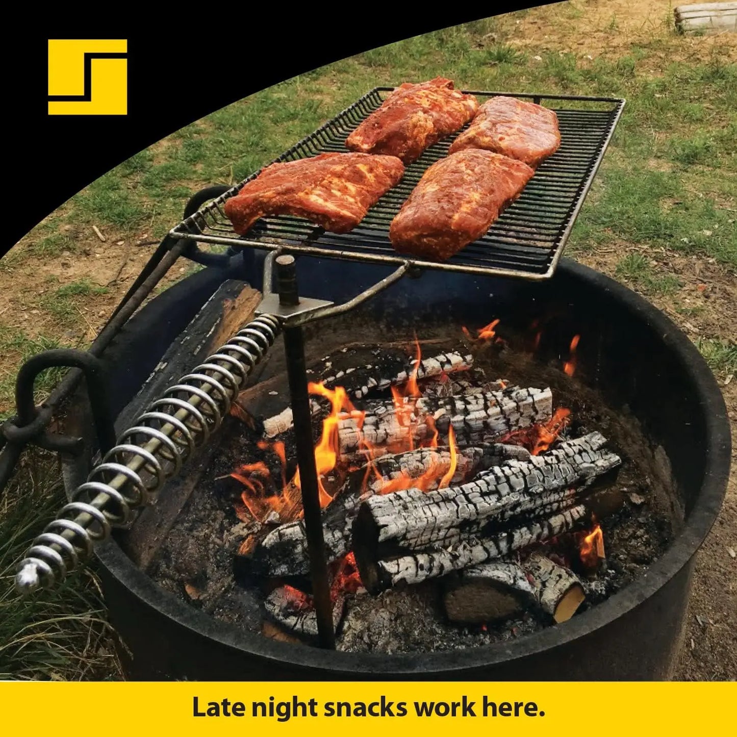 Stake & Grill, Camping Grill, Open Fire Cooking Equipment, Fire Pit Accessories, Campfire Grill Grate, 15"x22" w/ 36" Long Stake