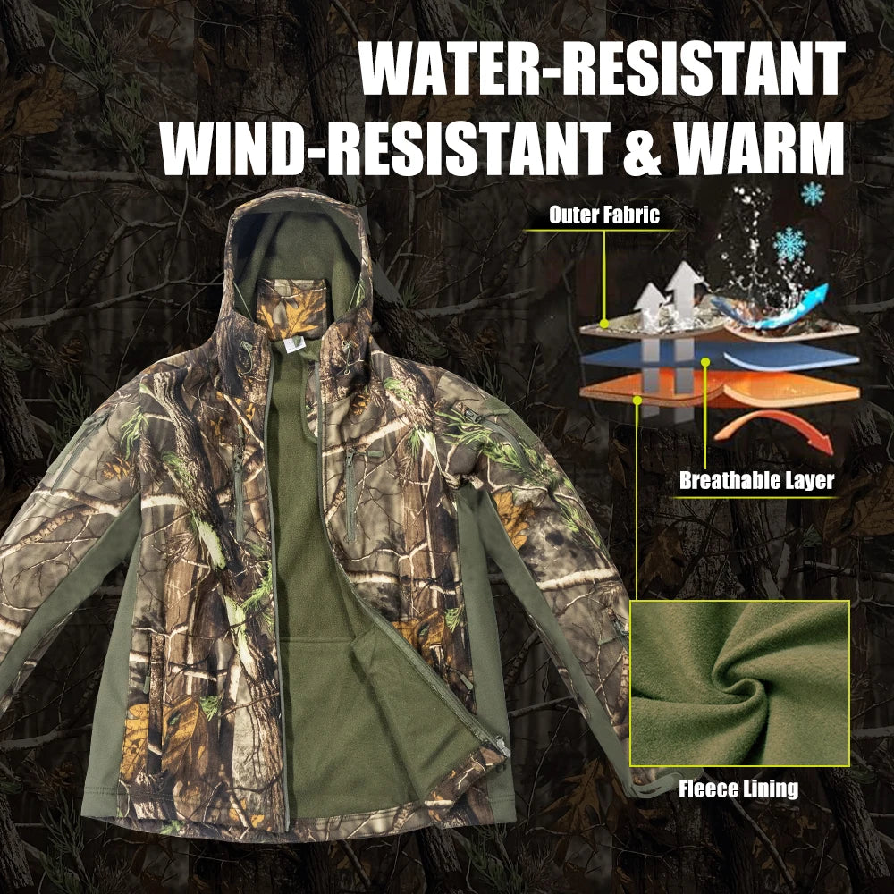 Multifunctional Hunting Clothes Fleece Lining Safety Strap Water Resistant Silent Hunting Jacket and Pants