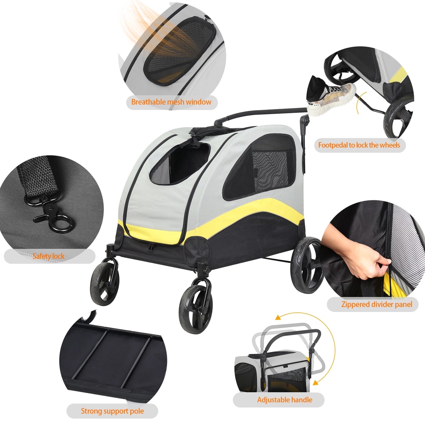Pet Stroller for 2 Dogs with Zipper Divider