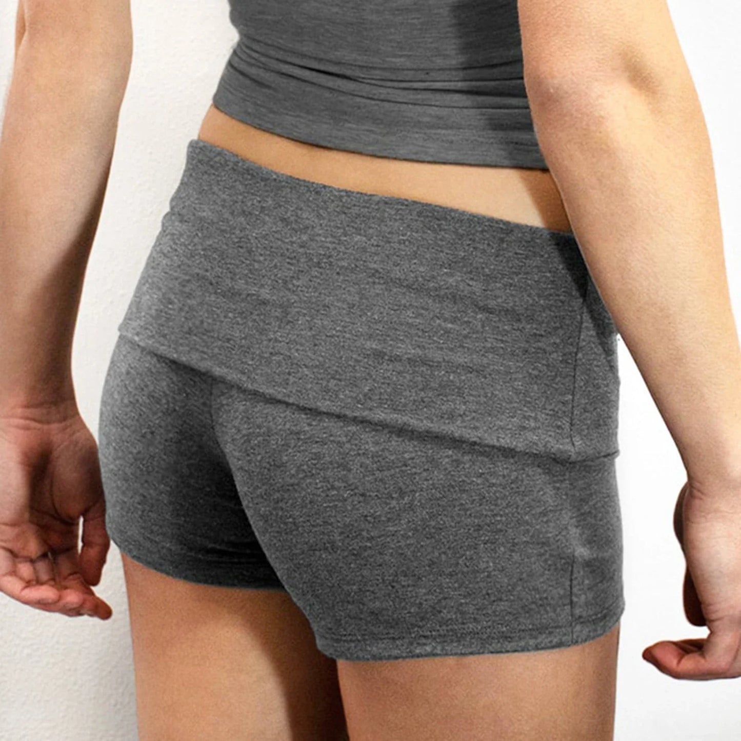 Summer Slim Yoga Shorts for Women Casual Solid Color Fold Over Low Waist Lounge Shorts