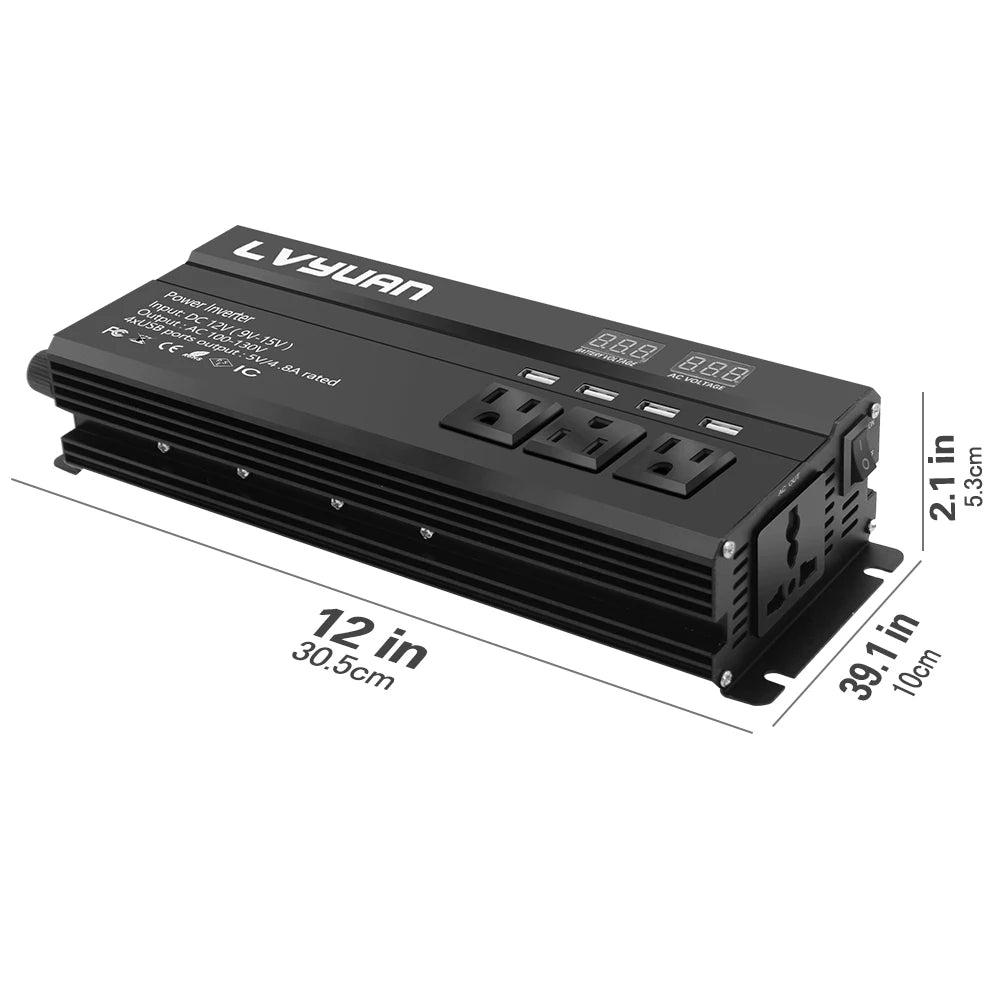 12V To 220V 5000W 6000W Power Inverter LED Display US Socket Solar Inverter Dual USB Fast Charging for Phone Laptops Car
