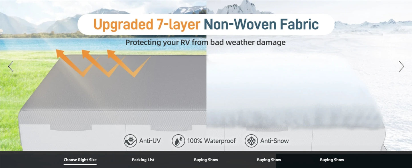 Class C RV Cover Upgraded 7 Layers Anti-UV Top Panel Motorhome Cover Windproof
