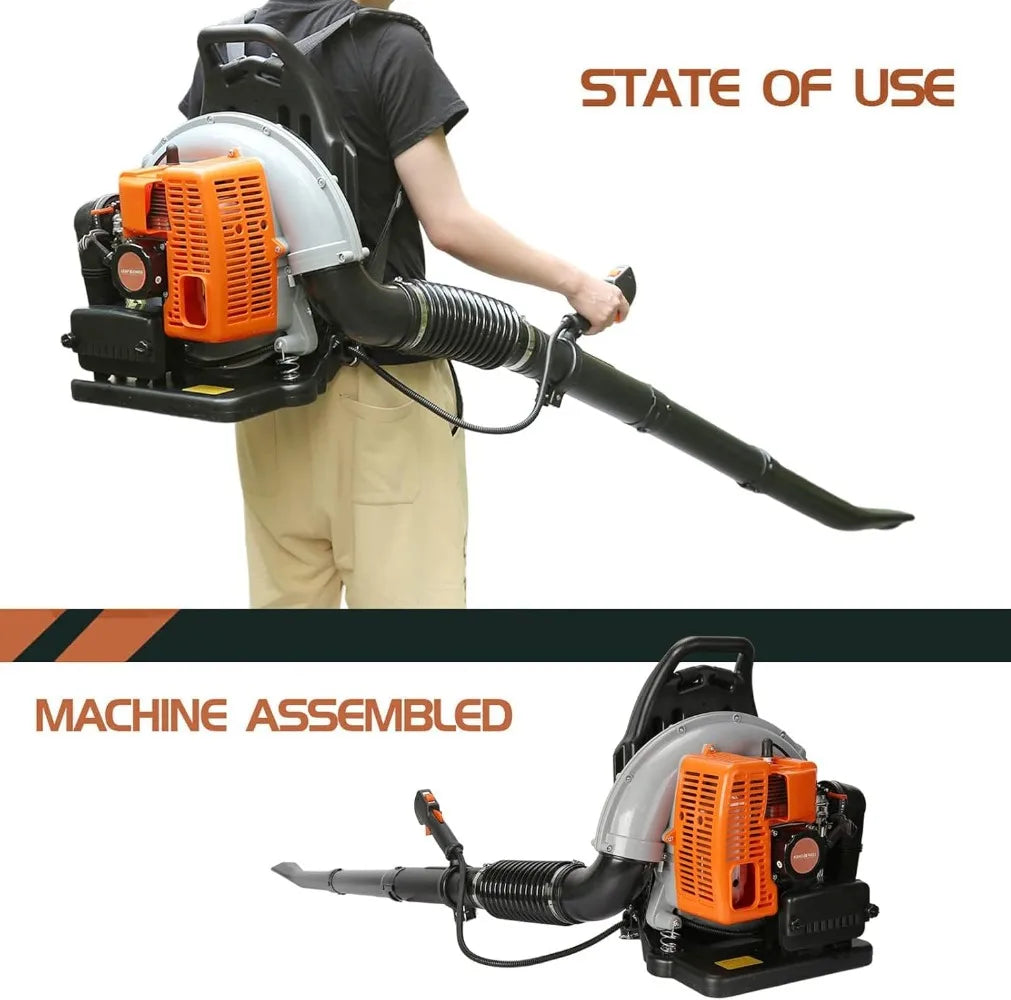 63CC 3HP 2 Stroke Backpack Gas Powered Leaf Blower, Grass Lawn Blower Air Cooling Gasoline Backpack