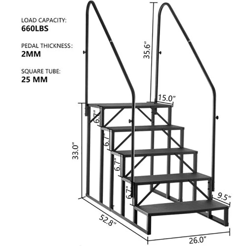RV Steps 4/5-Step RV Stairs 660LBS with 2 Handrail Steel Mobile Stairs