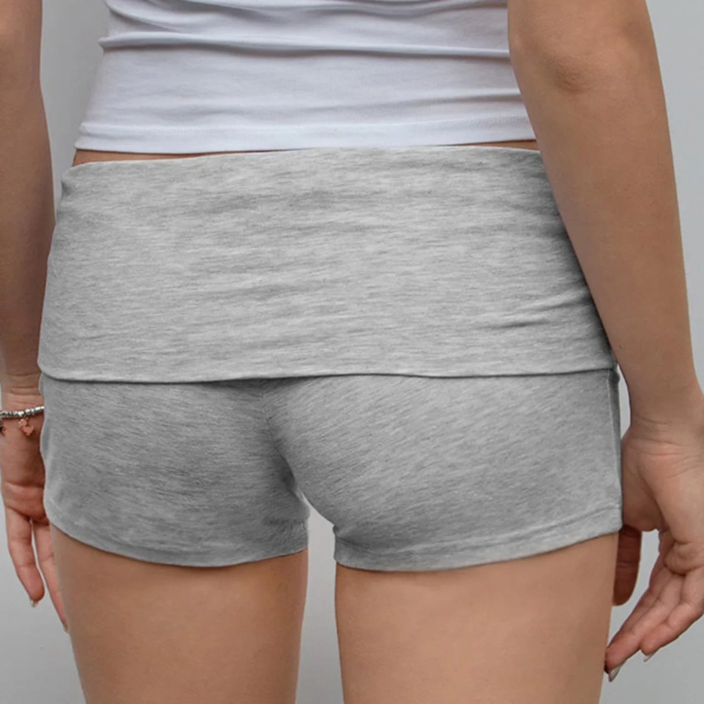 Summer Slim Yoga Shorts for Women Casual Solid Color Fold Over Low Waist Lounge Shorts