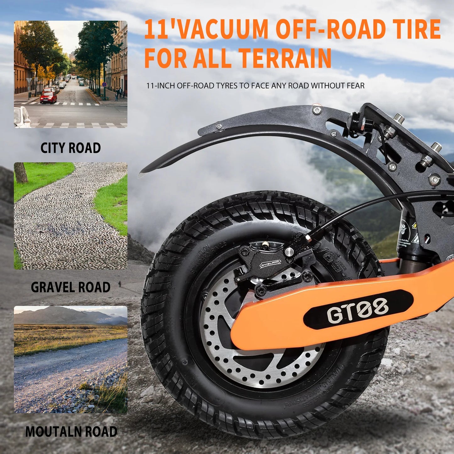 GT08 Electric Scooter 5600W Dual Motor 50MPH 50Miles Range Off-Road Tires