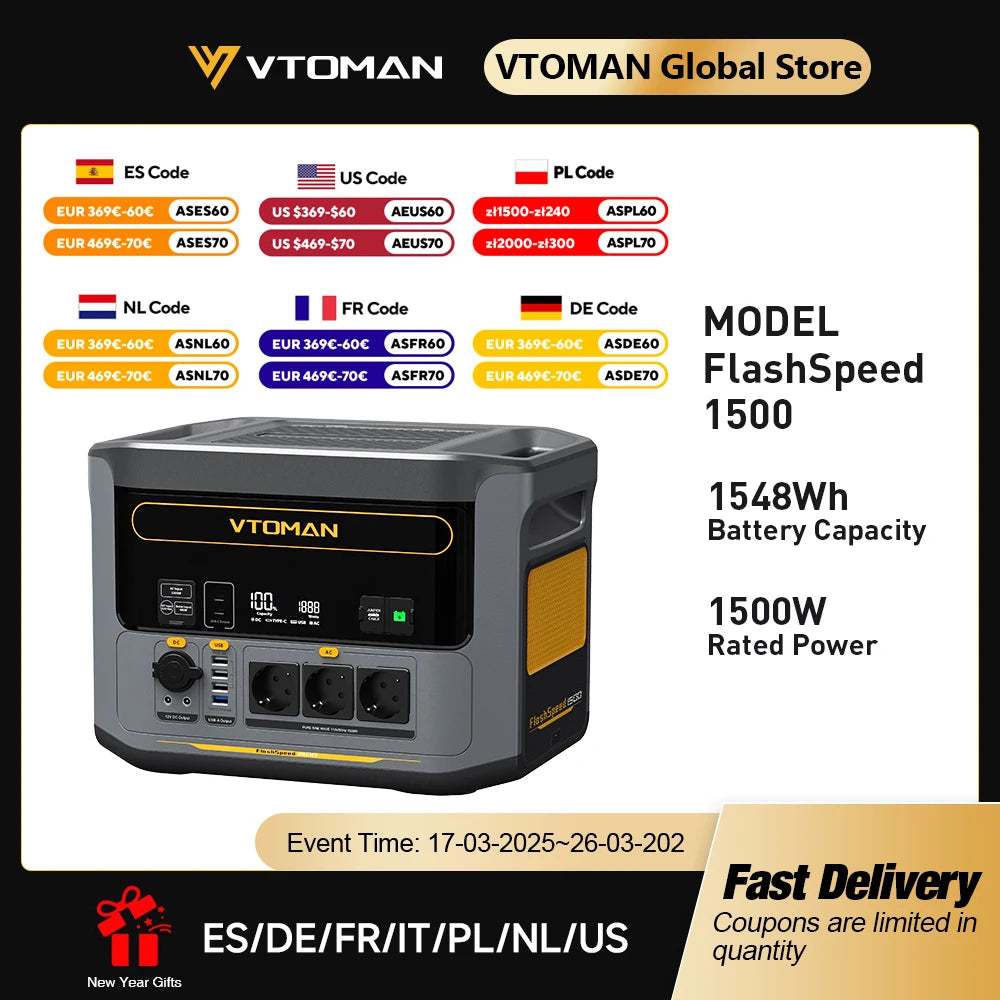 1500 Portable Power Station 1548Wh LiFePO4 Battery with 3000W Peak for Outdoor Camping RV