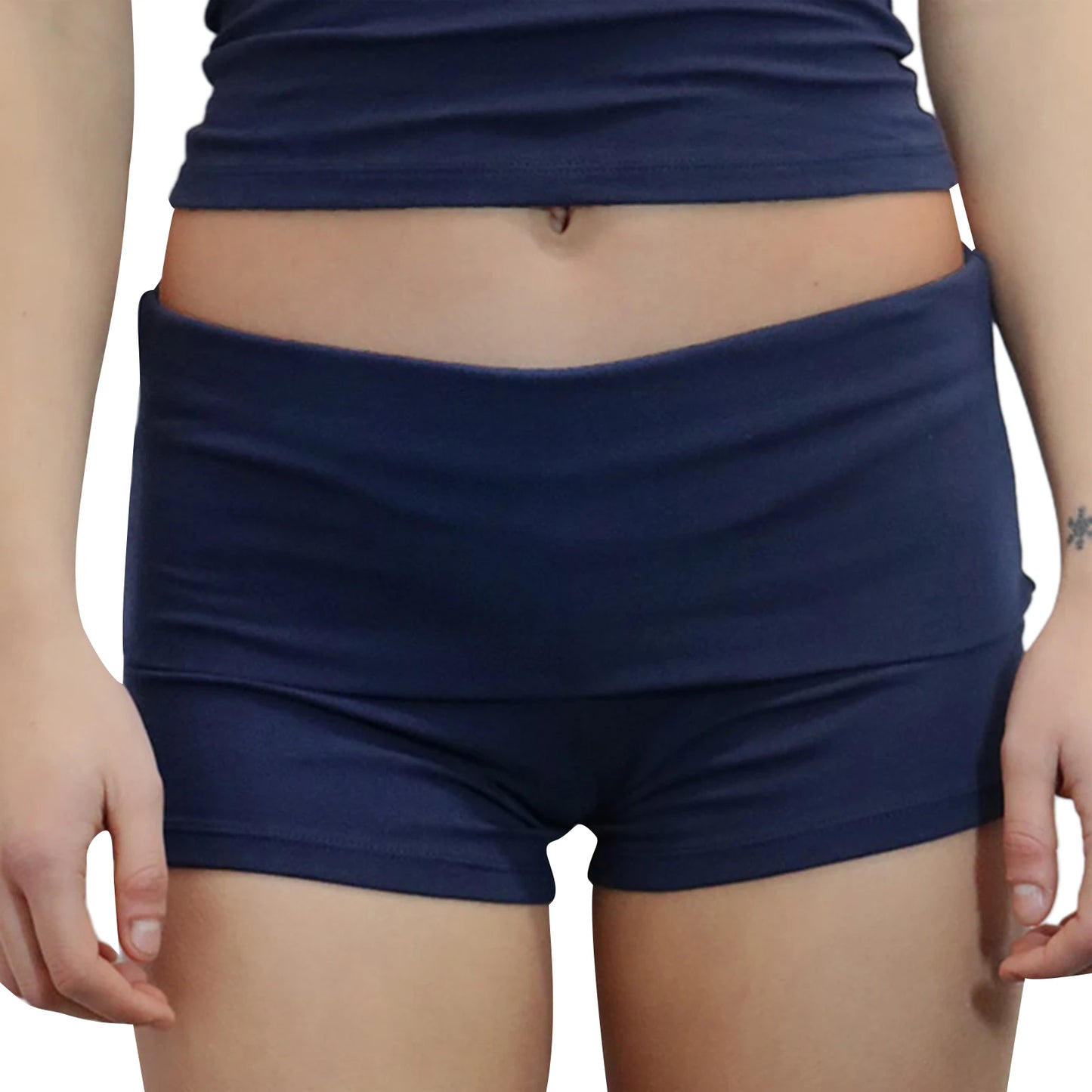 Summer Slim Yoga Shorts for Women Casual Solid Color Fold Over Low Waist Lounge Shorts