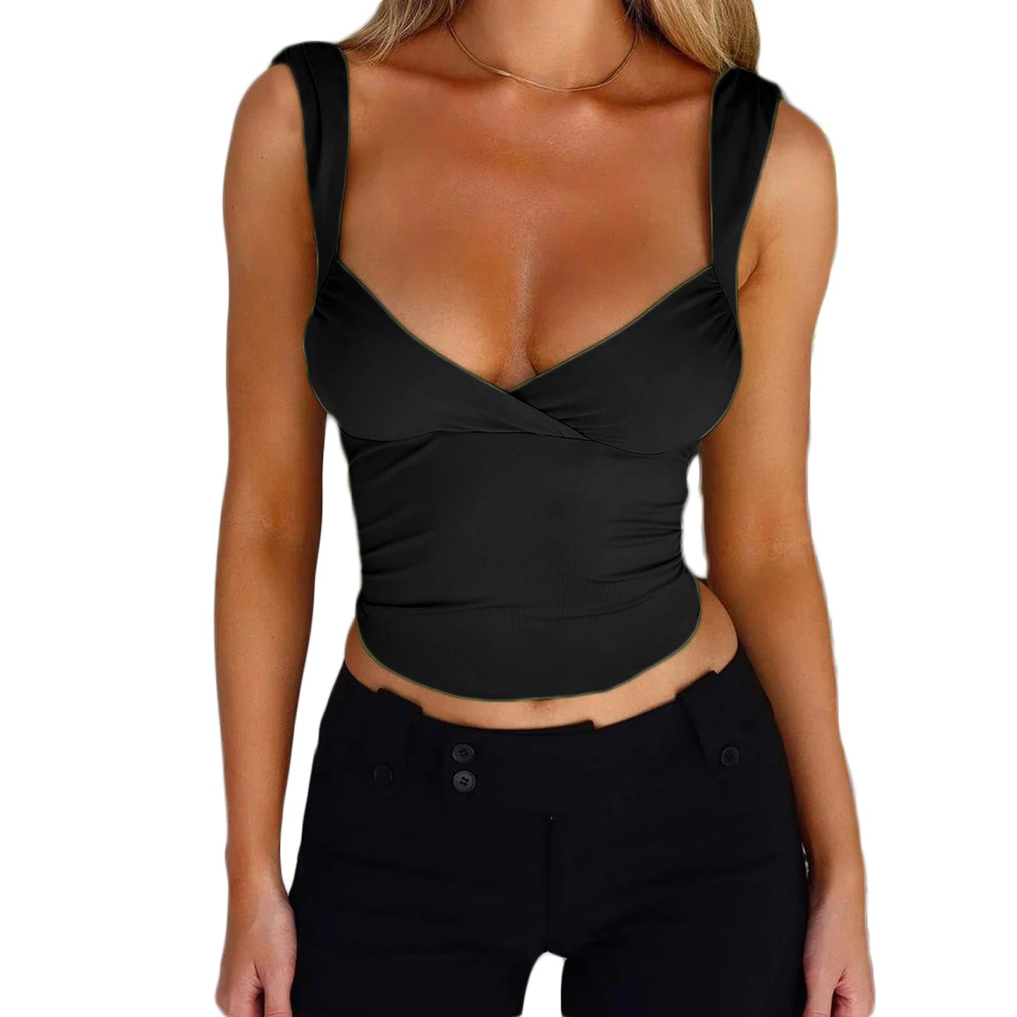 Women Solid Color Camisoles V-Neck Sleeveless Tie-Up Backless Tank Tops Summer Vests Tops Streetwear