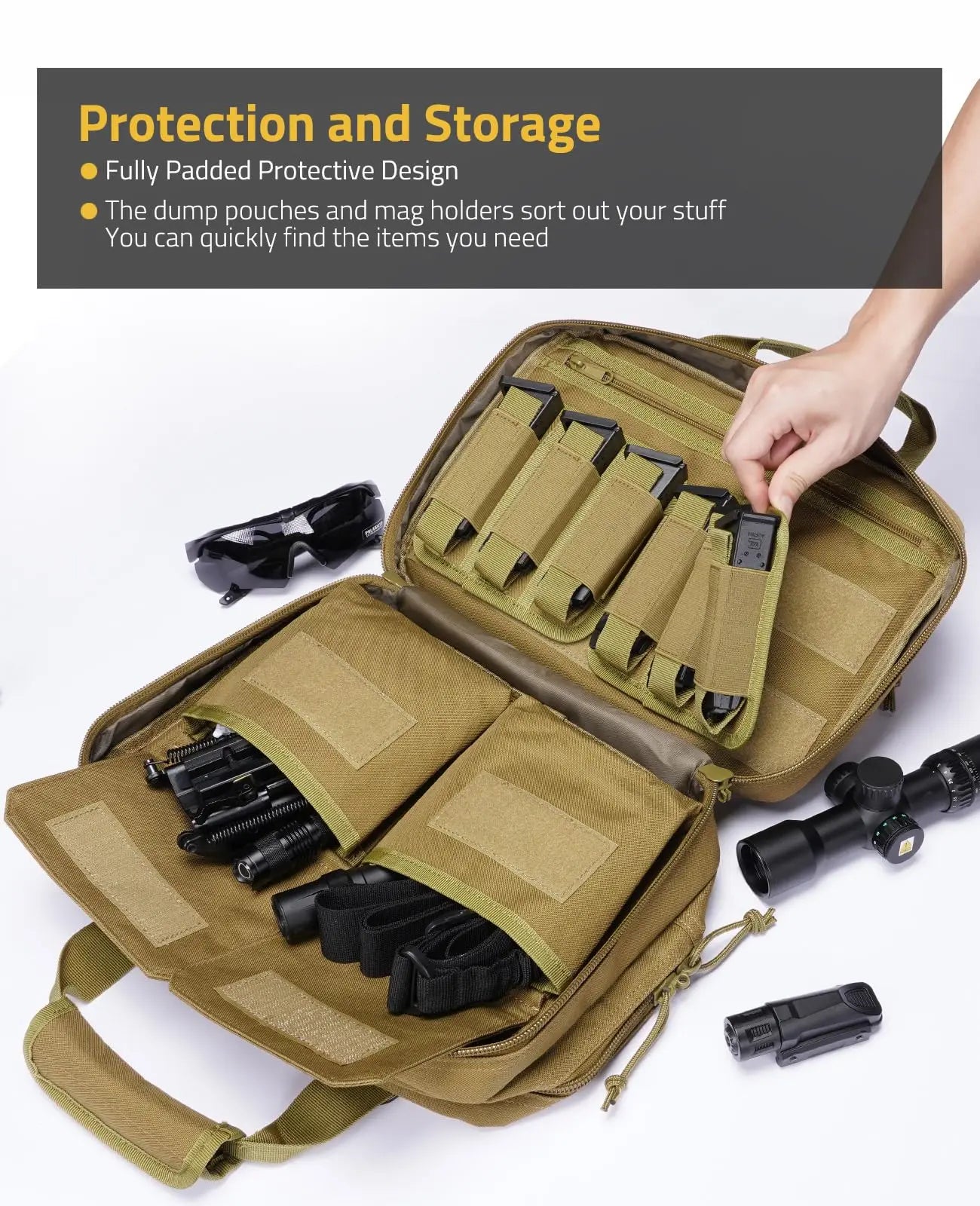 CVLIFE Tactical Gun Range Bag Case Pistol Handgun Lockable 3 Compartments Outdoor Shooting