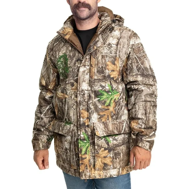 Realtree Men's Edge Timber Max-7 Camo Hunting Insulated Cold Weather Parka Jacket Windproof Mid-weight Super Warm