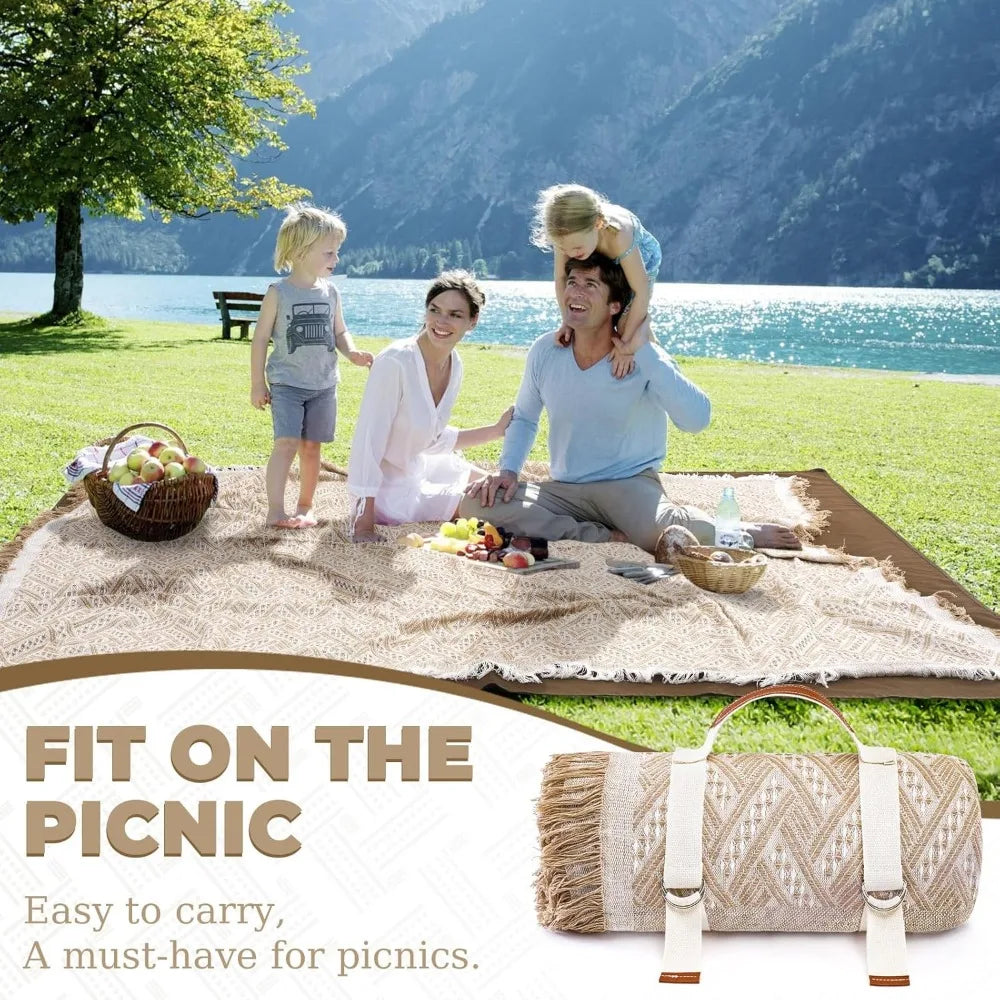 2 in 1 extra large outdoor picnic blanket waterproof woven boho mat giant beach towel travel essential yoga accessories park pa