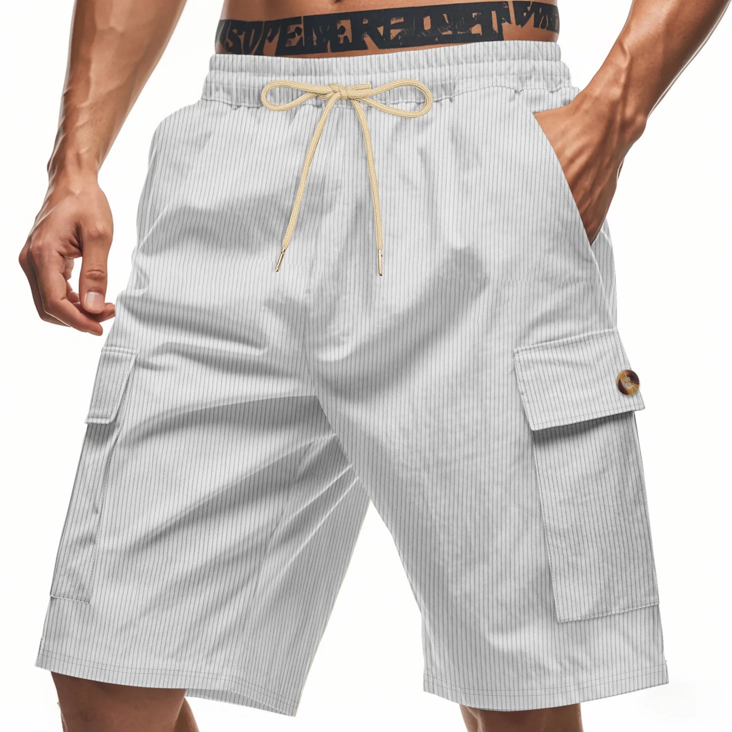 Men s Corduroy Cargo Shorts with Elastic Waistband and Multiple Pockets Perfect for Everyday Wear and Outdoor Activities