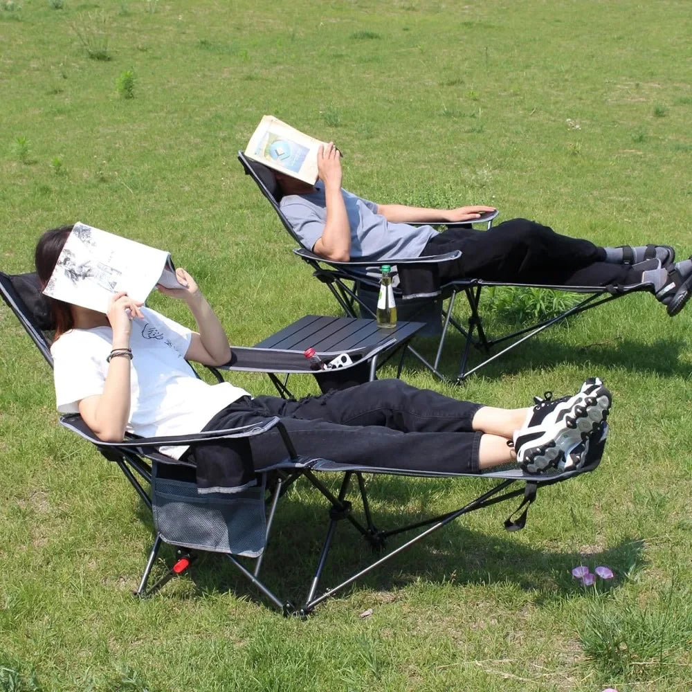 Reclining Camping Chair with Removable Footrest Lounge Chair with Headrest,