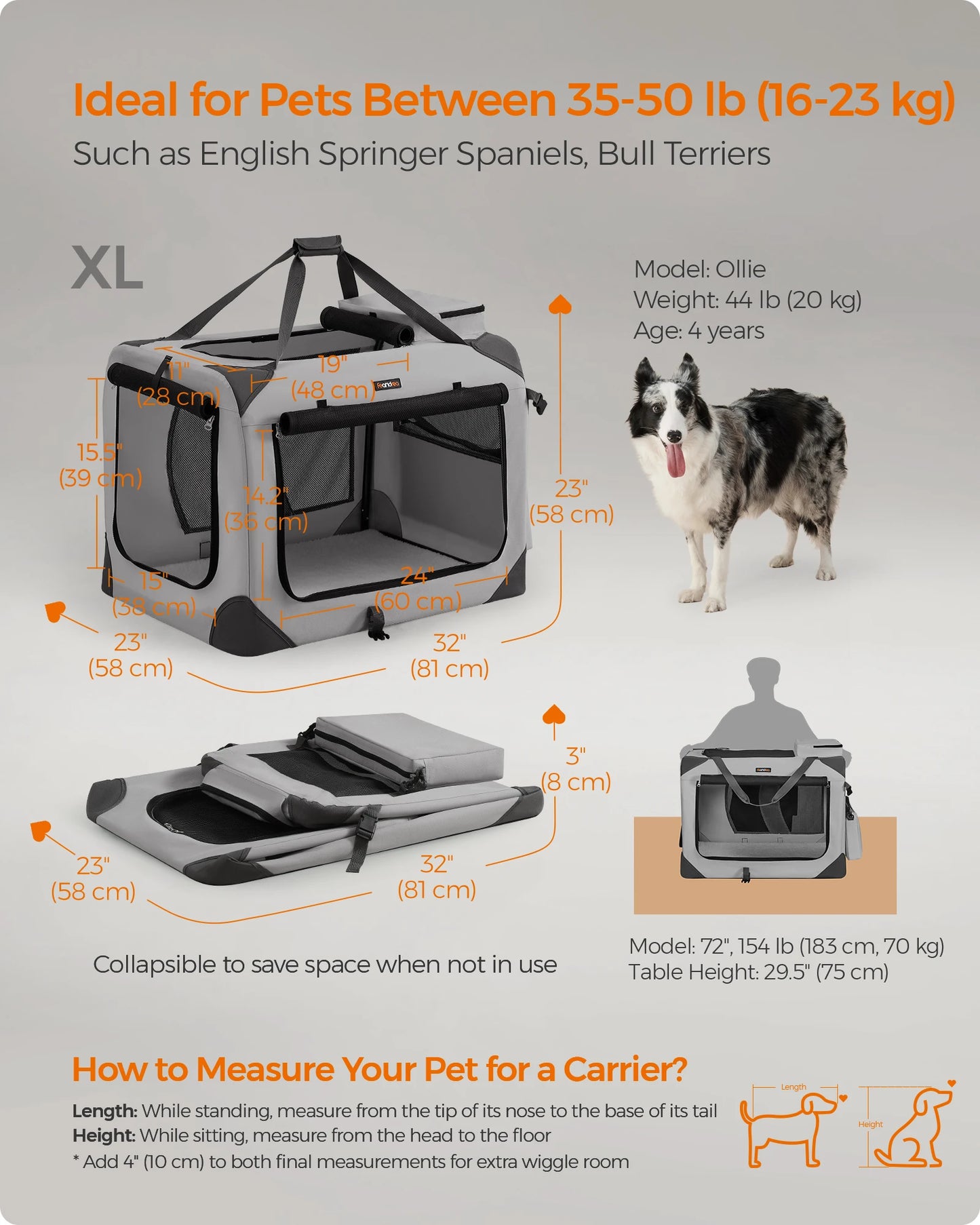32 Inches Collapsible Soft Dog Crate, Portable Travel Dog Crate for Indoor and Outdoor Use