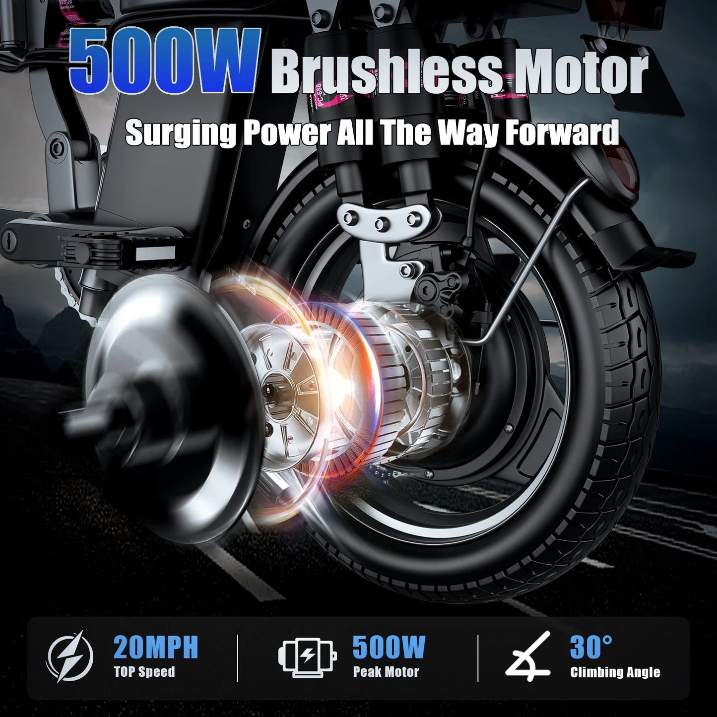 Electric Bike for Adults, 48V 15AH Removable Battery,20MPH 35Miles 500W Brushless Motor Commuting Motorcycle Ebike for Women Men