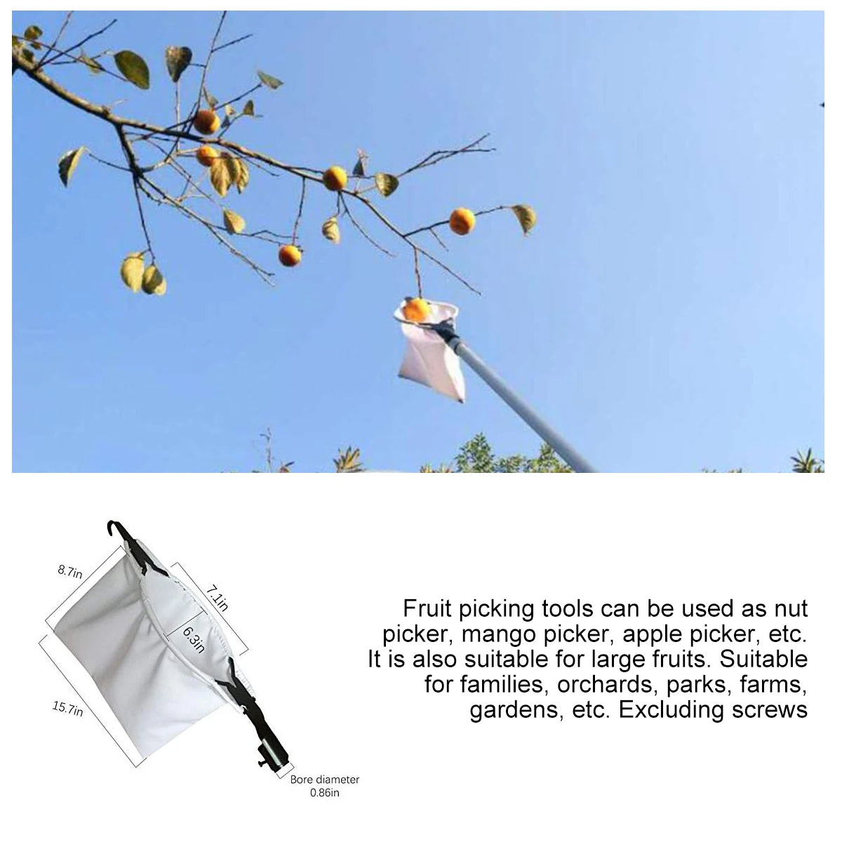 New Fruit Picker Fruit Picking Tool with Storage Bag Stainless Steel Orange Picker Tool