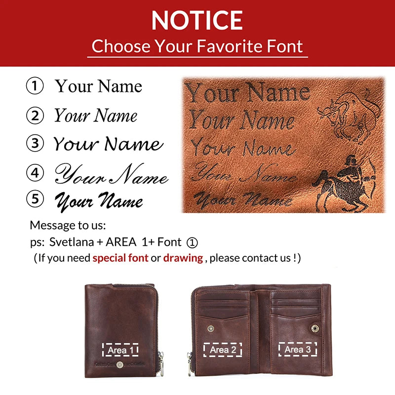 CONTACT'S Genuine Leather Mini Wallets for Men Vintage Card Holder Coin Purse Money Clip Name Engrave Customize Wallet DIY Gift