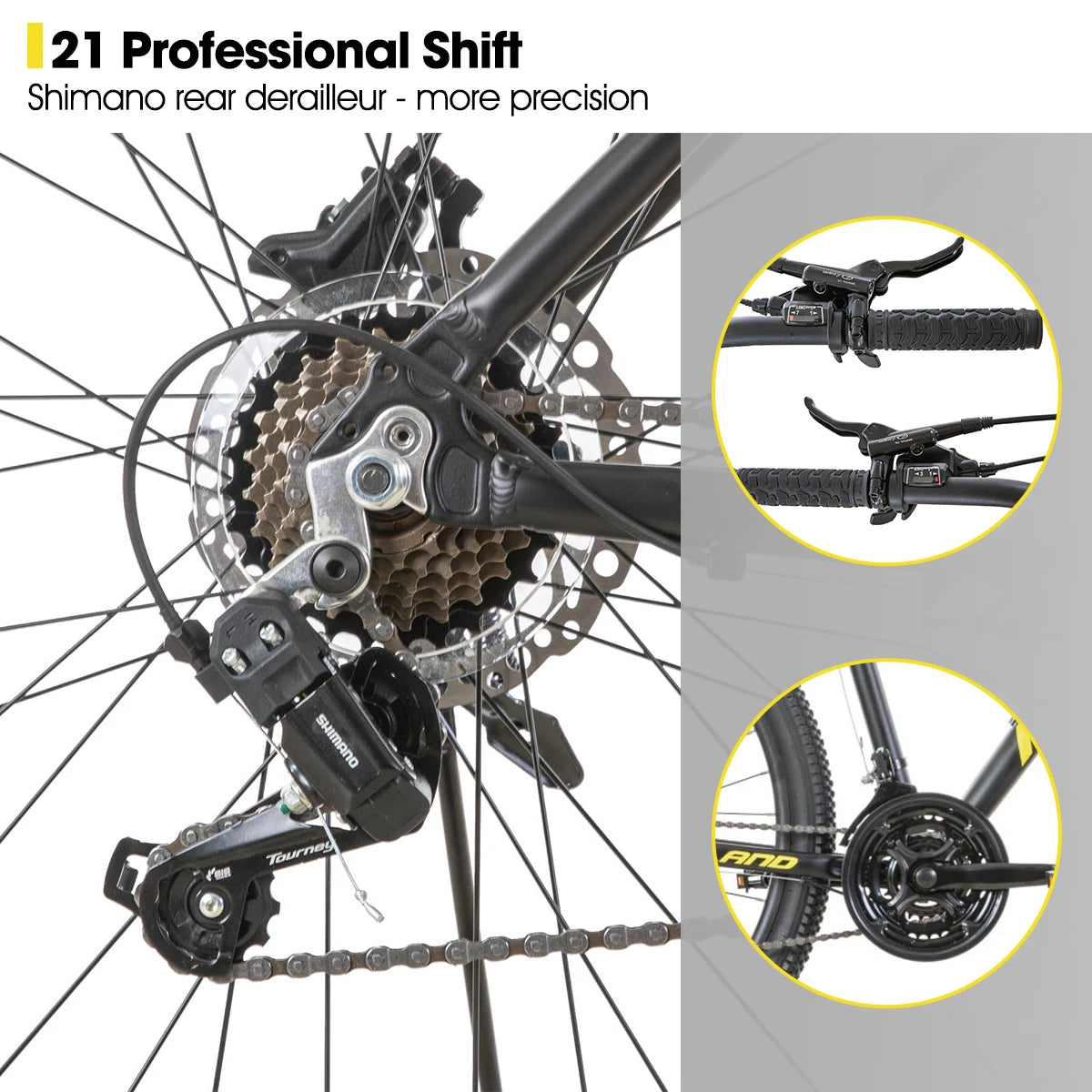 Hiland Aluminum Mountain Bike 21 Speeds Hydraulic Disc Brakes Lock-Out Suspension Fork 27.5 Inch Wheel Bike for Men Mens