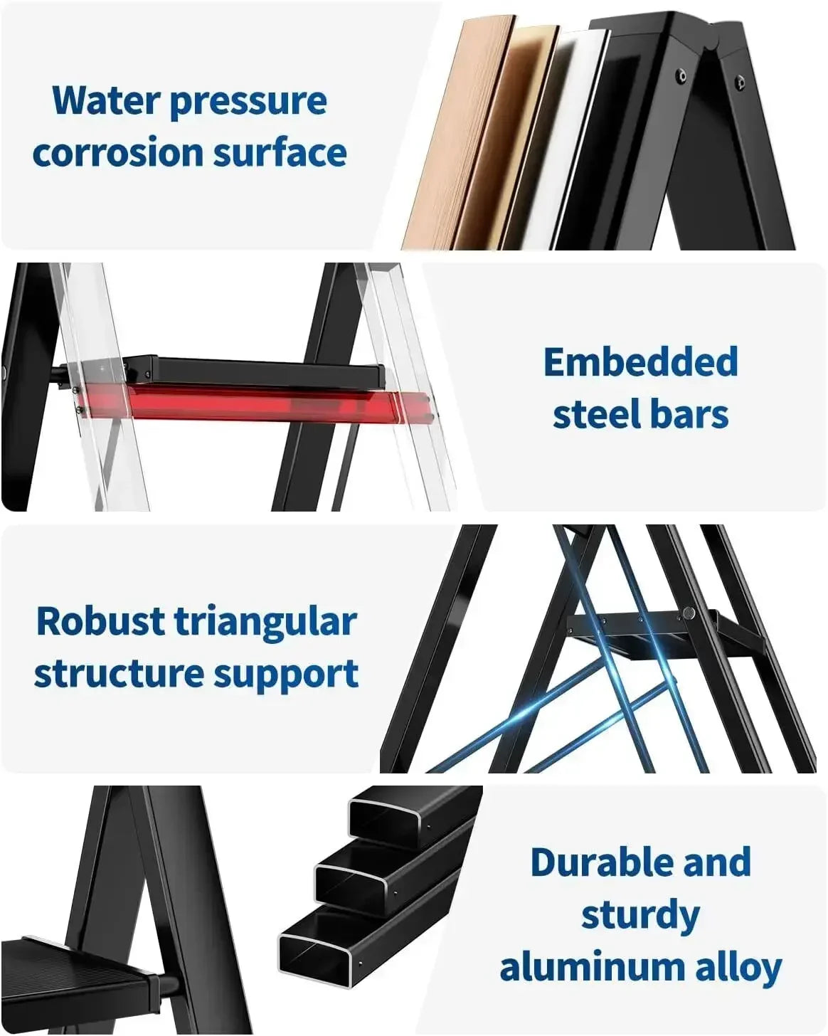 2-3-4 Step Ladder Aluminum Lightweight Folding Step Stool Wide Anti-Slip Pedal