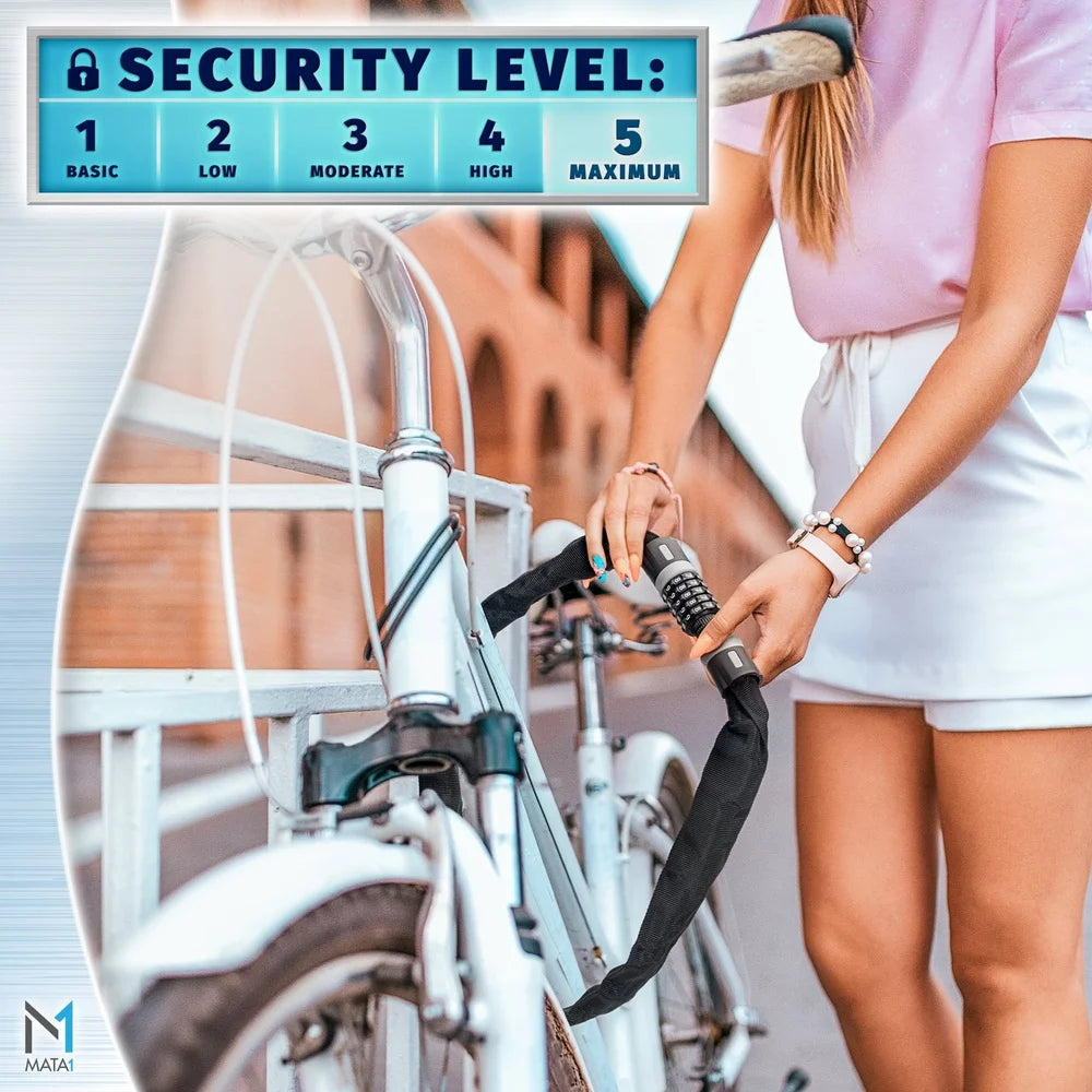 Bike Chain Lock Anti-Theft 5-Digit Combination Code Heavy-Duty Cable Scooter Stroller Security Lock Easy Use Durable Protection