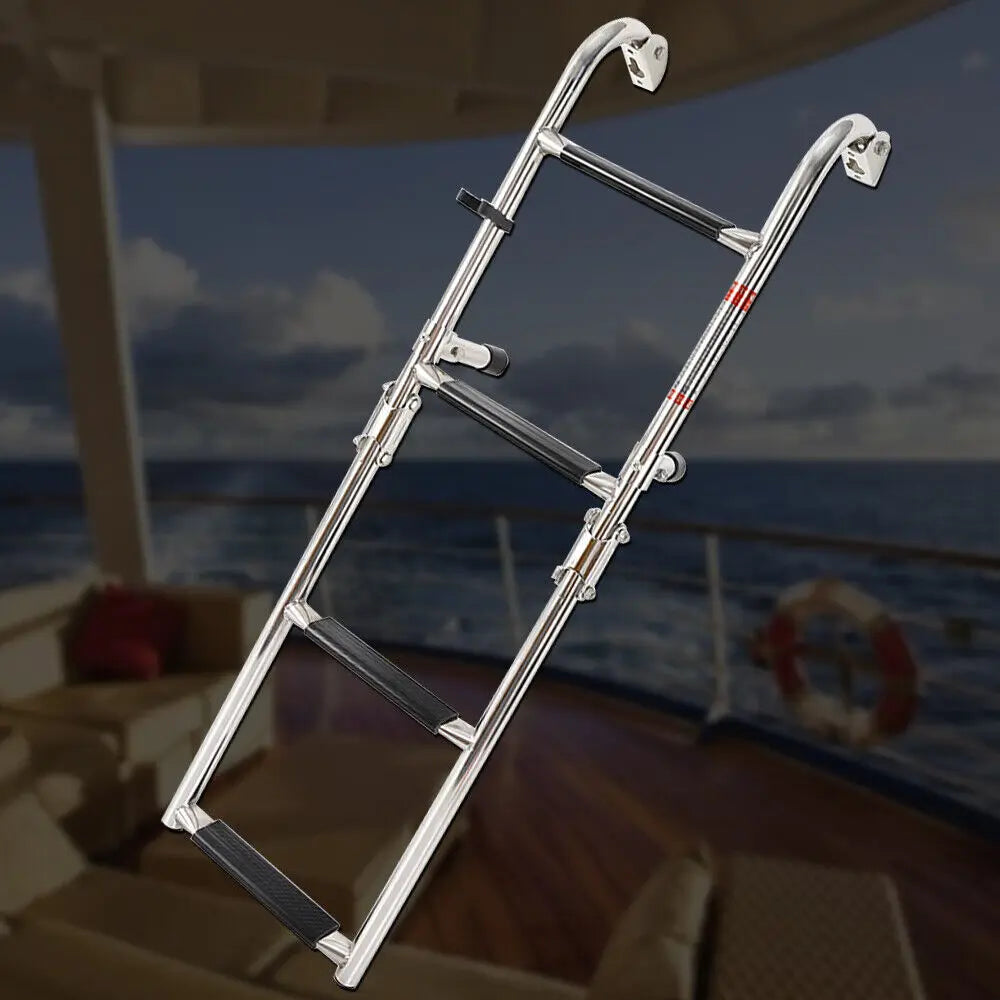 Boat Ladder 4 Steps Extension Folding Pontoon Ladder Stainless Steel